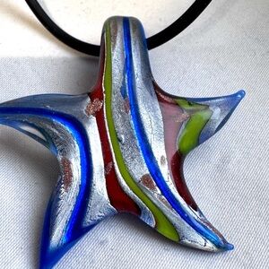🌟 Vintage Murano Glass Starfish Pendant – Handmade Italian Art Glass Magic! 🌈